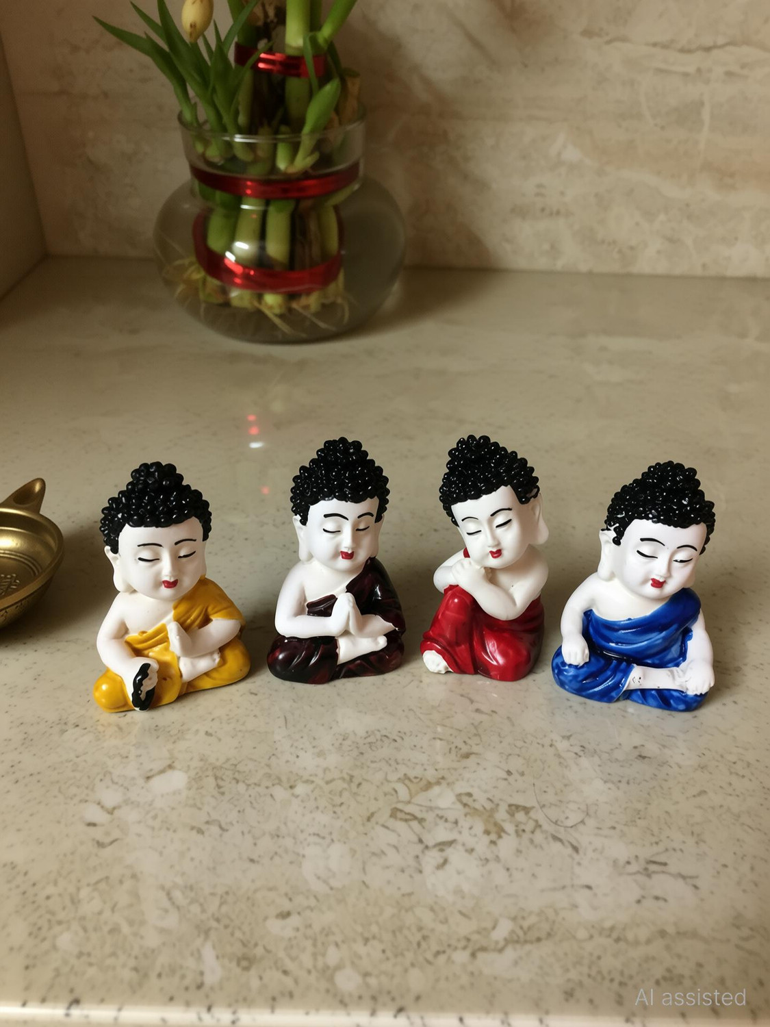 Image of ACXSerene Multicolor 4 Baby Monks Buddha Figurines - for Car Dashboard | Home Decor| Office Decor| Chrismas Decor| Diwali Decor| Vaastu Decor| Fengshui Decorative Showpiece Decorative Showpiece - 2 cm