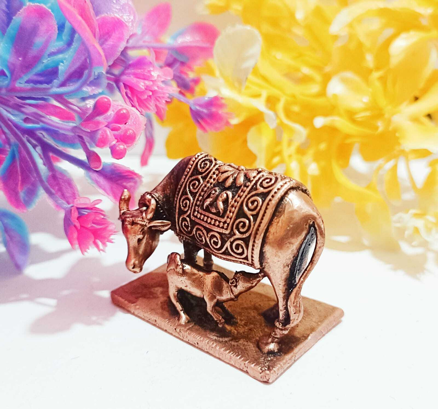Image of cow idols copper cow idol Decorative Showpiece - 3.5 cm (Copper, Brown)