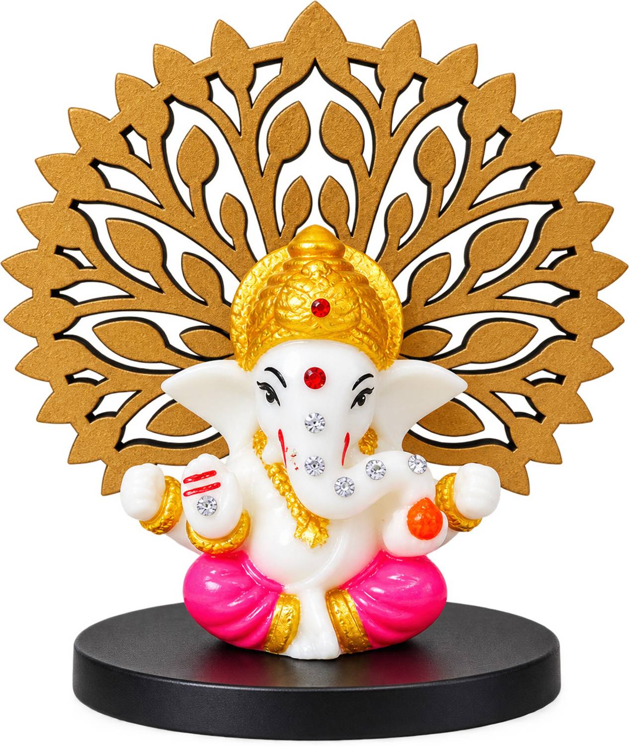ssgyan Decorative Lord Ganesha Idol with Tree of Life, Golden Crown & Pink Dhoti Decorative Showpiece - 10 cm