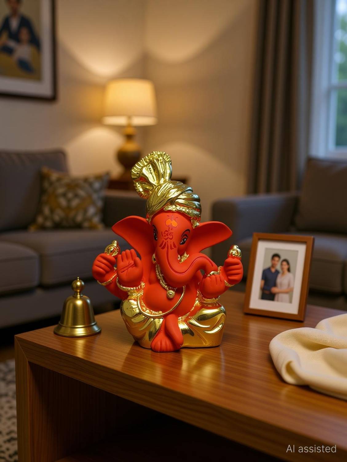 shyam lalla handicraft Ganesha Idol (Real 24kt & 999 gold Plated) For Pooja Mandir and Car Dashboard Decorative Showpiece - 7.5 cm