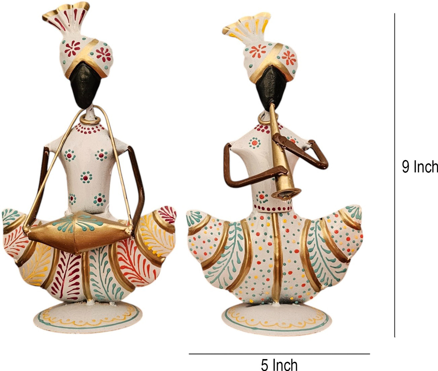 Image of Handicrafy White Metal Rajasthani Musician Pair Decorative Showpiece - 23 cm