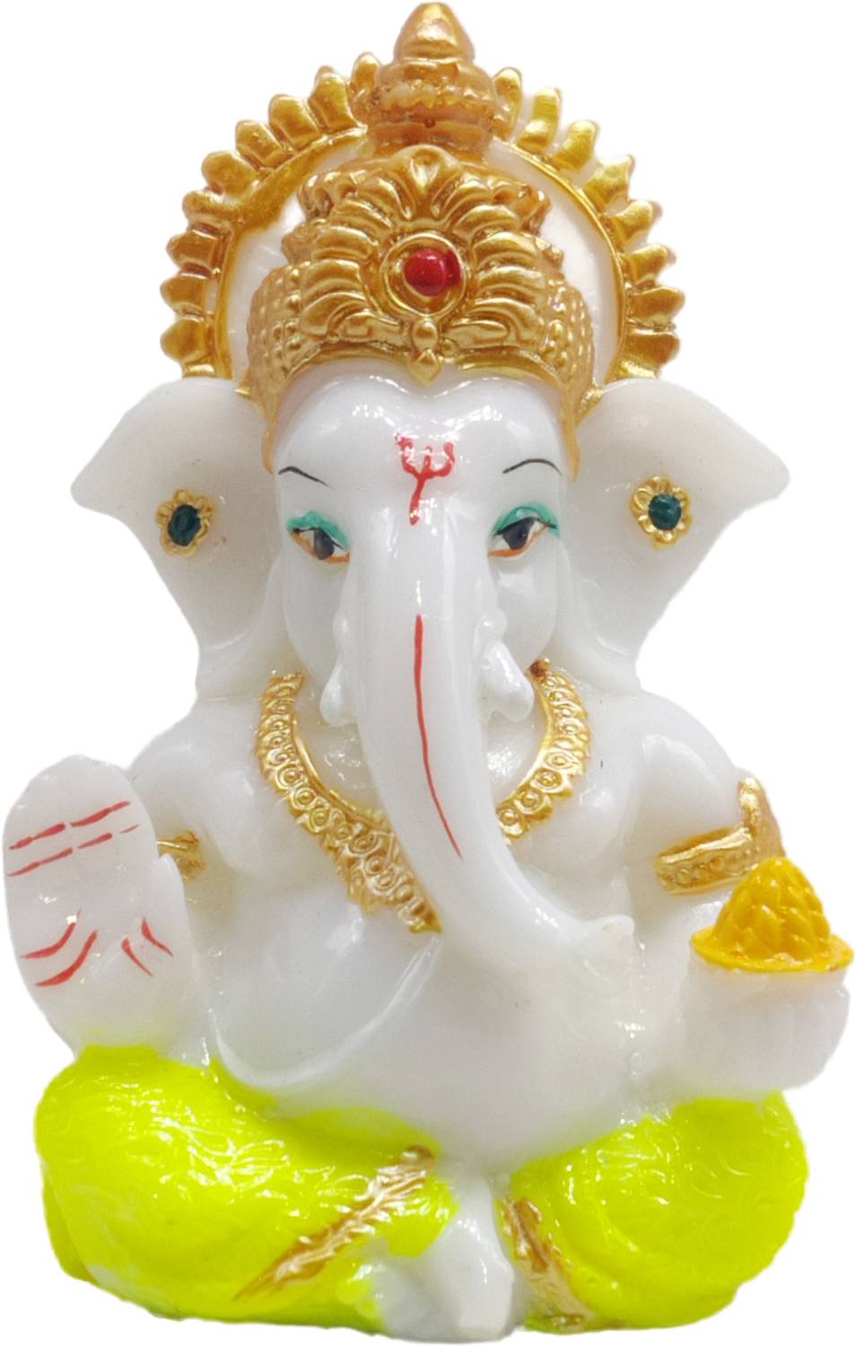 G LOOKS Ganesha Marble Dust Idol for Dashboard / Small Ganpati Statue 3 In (Yellow) Decorative Showpiece  -  8 cm