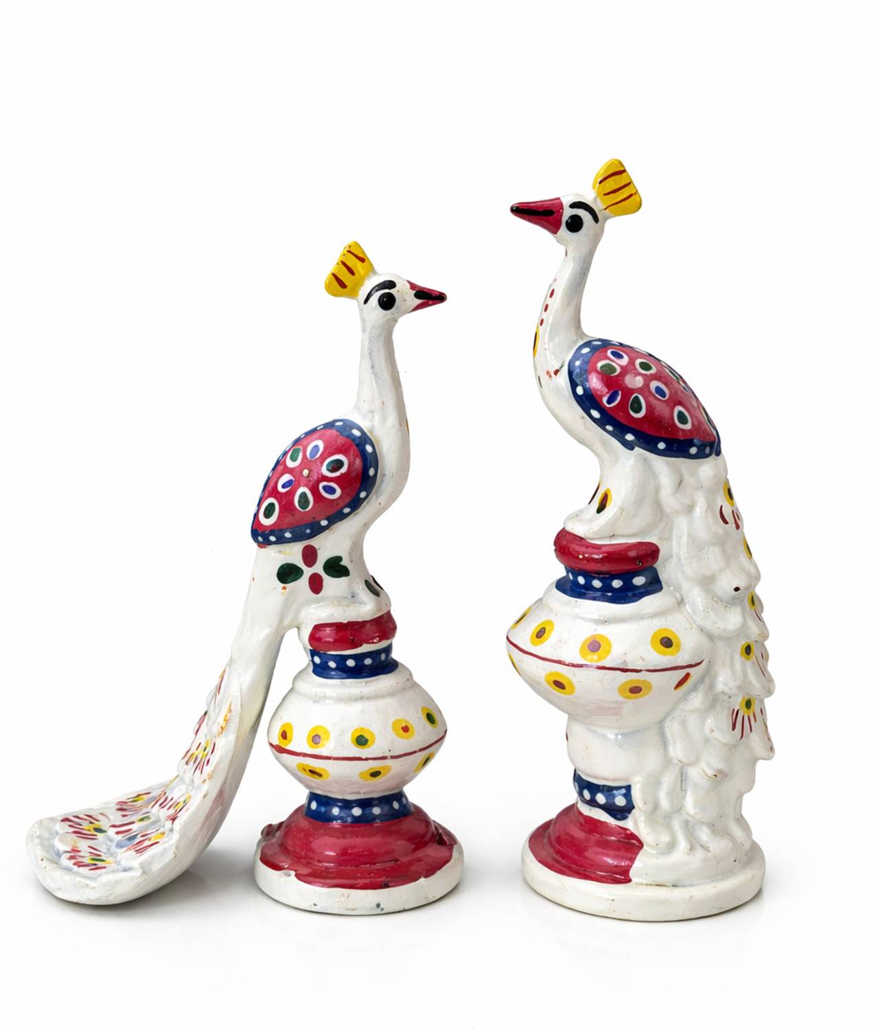 AtlanticKrafts Handcrafted Paper Mache Peacock Showpiece Set of 2 (White) Decorative Showpiece - 7 cm