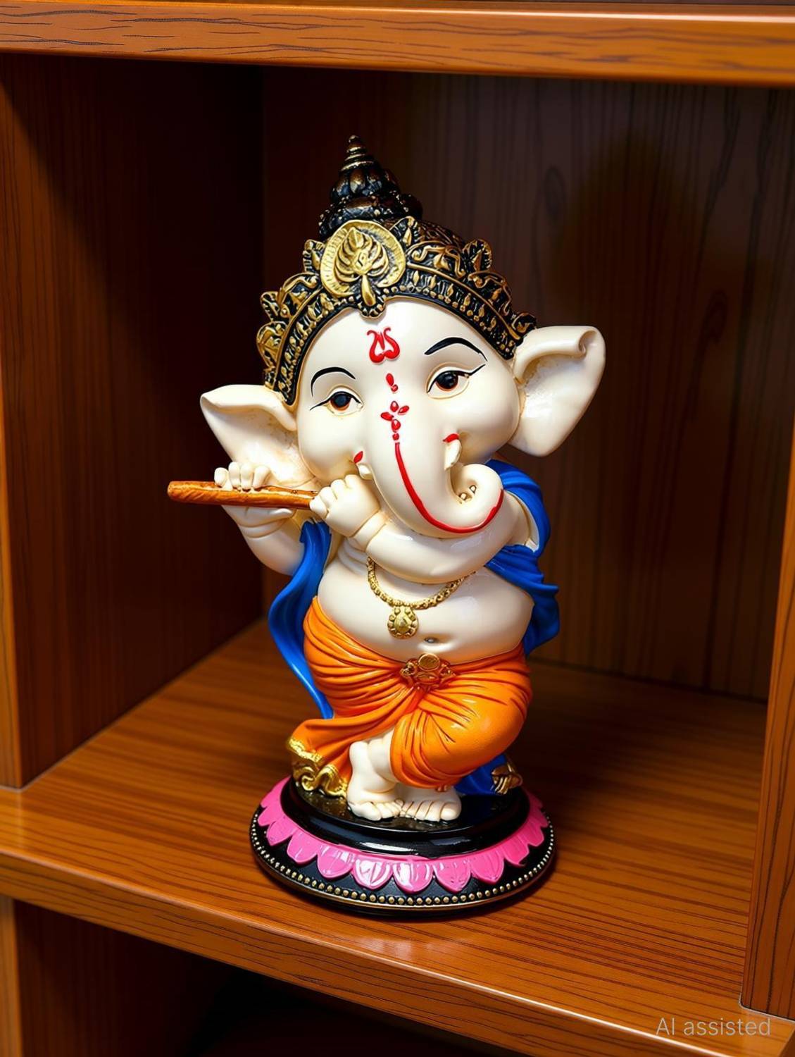 krishnagallery1 Dancing Flute Ganesh Murti , Ganesh Ji Murti, Love Couple, Ganesh Statue Decorative Showpiece - 15 cm