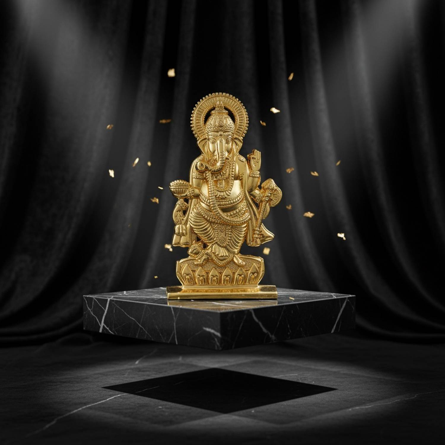 Elanora Jewels Ganesh Ji Metal Idol for Car Dashboard & Home Decor Double Side Finish Showpiece Decorative Showpiece - 10 cm