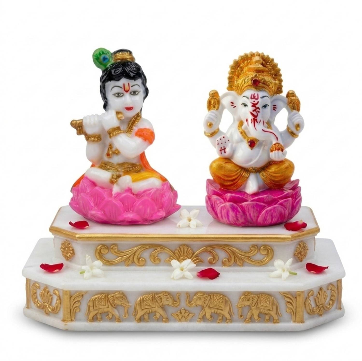 Murtiva decor Ganesh Ji & Krishna Idol for Car Dashboard Home Decor Showpiece Gift Items Decorative Showpiece  -  7.5 cm