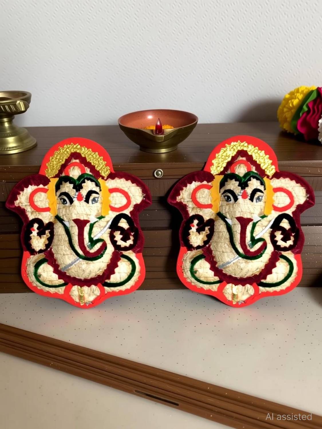 MV Roots Craft Handcrafted Lavancha/Vettiver Lucky Ganesha-2 Nos (Car/Wall Hanging) Decorative Showpiece - 12 cm