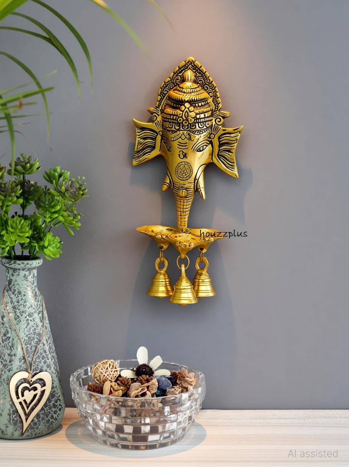 SP Handicrafts Ganesha with Diya Hanging, Ganesha with Bell Diya Wall Hanging Décor Decorative Showpiece  -  0.2 cm