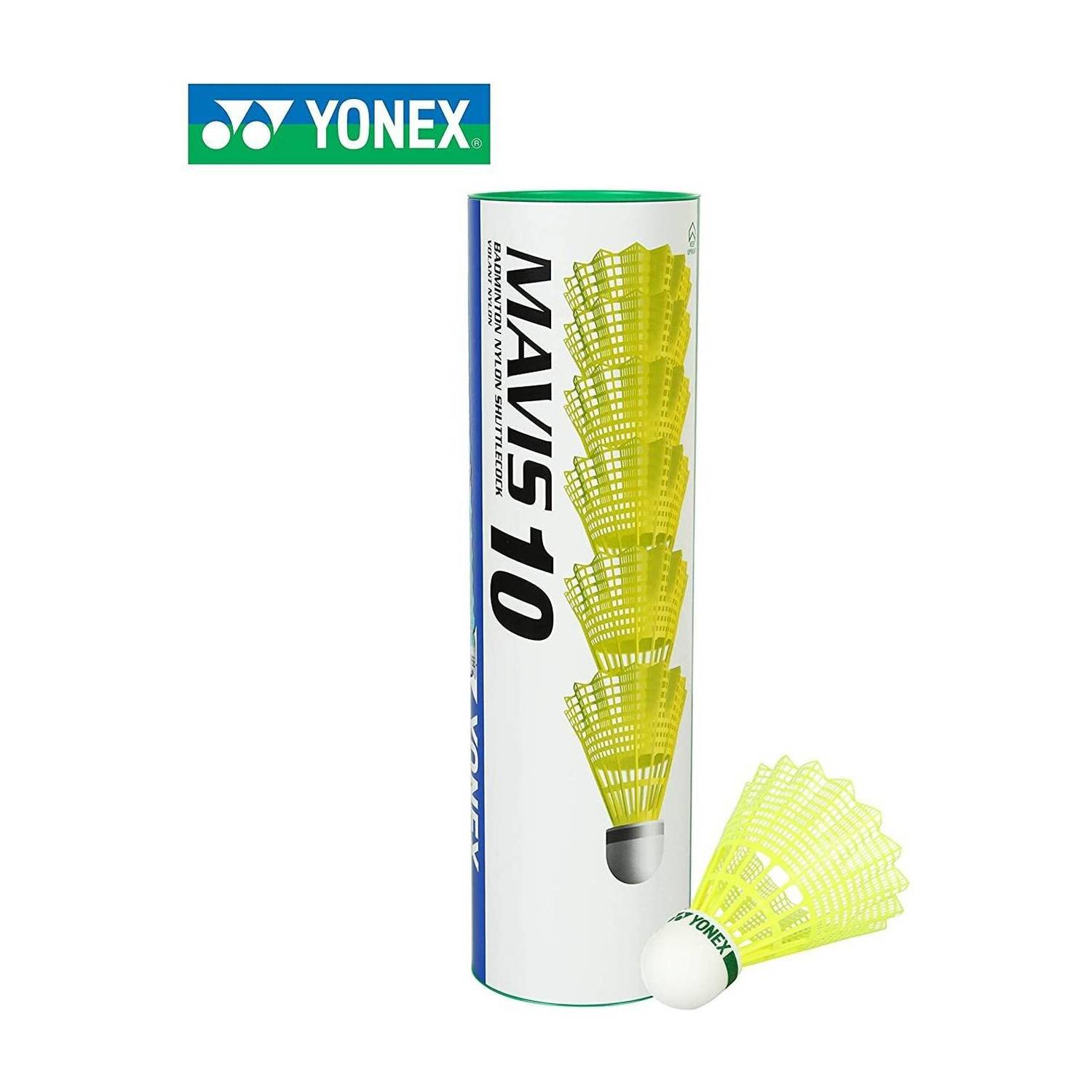 YONEX Mavis 10 Shuttle Cock (Yellow) - Green Cap(1 Tube / 6 ) Nylon Shuttle  - Yellow