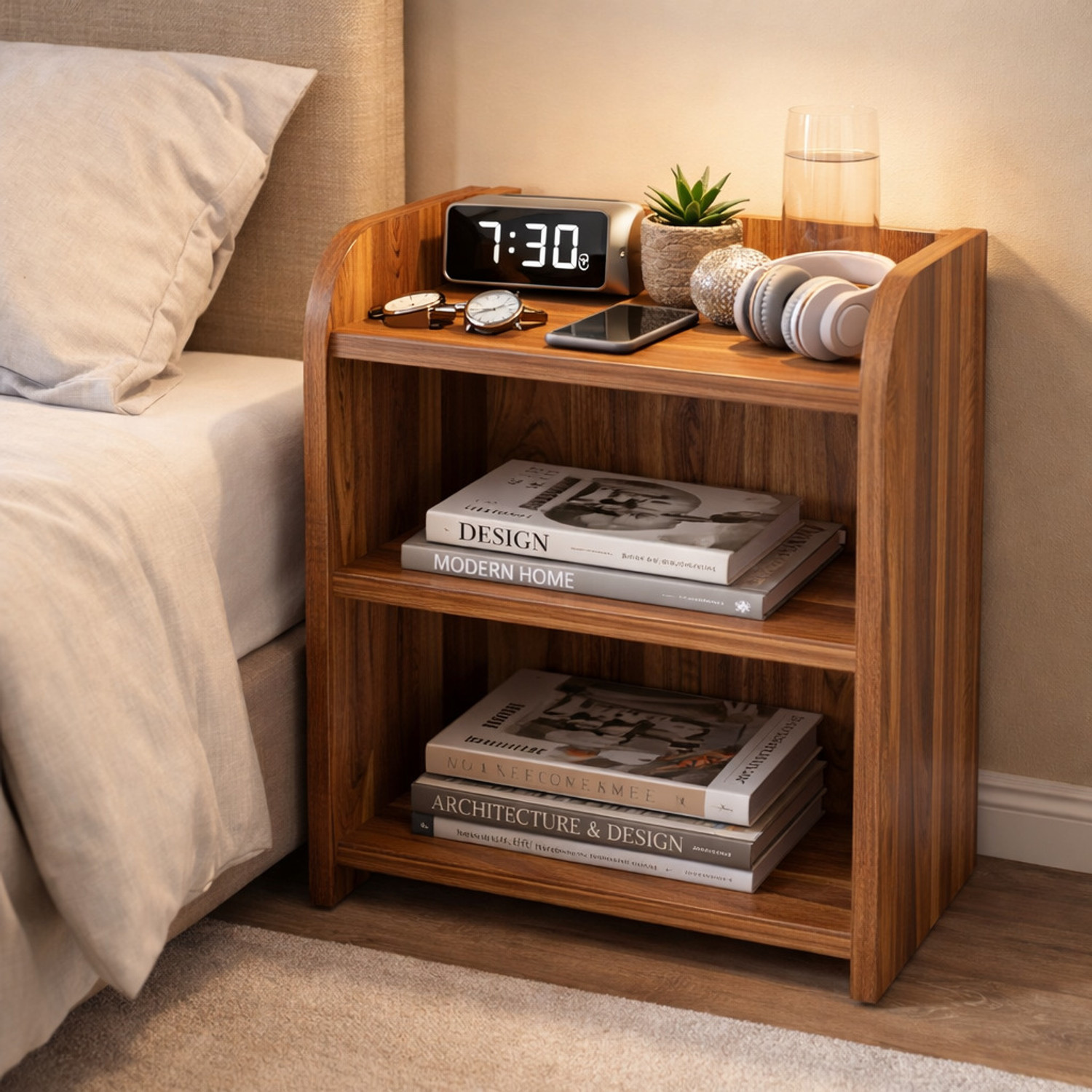 Image of NITYAM Wooden Bed Sofa Side Table for Room | End Table Engineered Wood Side Table