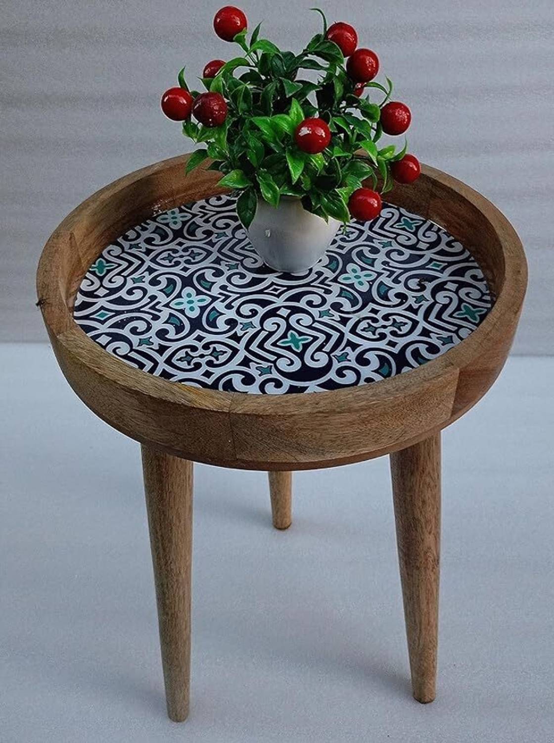 OnlineCraft Wooden Round Shaped Drink Table Cup Stand Table Engin