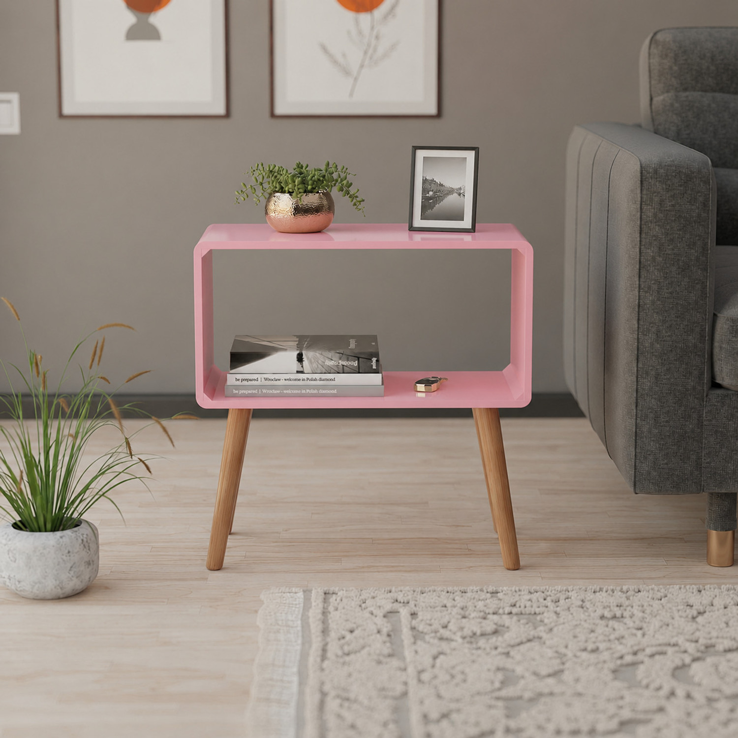 Image of etiquette art Retro Bookcase Nightstand, End Table,Bed Side Table /Magazine Stand Engineered Wood Bedside Table