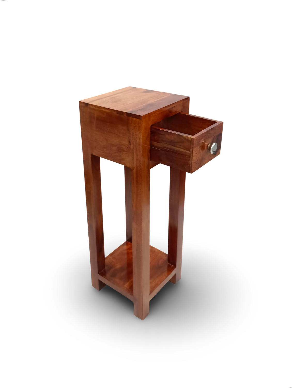 Image of UNITEK FURNITURE Solid Sheesham Wood Bedside Table with Storage Drawer Wooden Bed Side End Tables Night Stand Furniture for Home Living Room Bedroom - Brown Finish Solid Wood Bedside Table