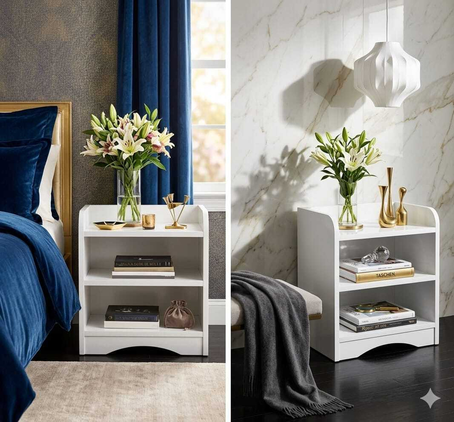 Image of STUFFBOX Wooden Bedside Table | 3 Tier Night Stand Storage Side Table for Bedroom White Engineered Wood Side Table