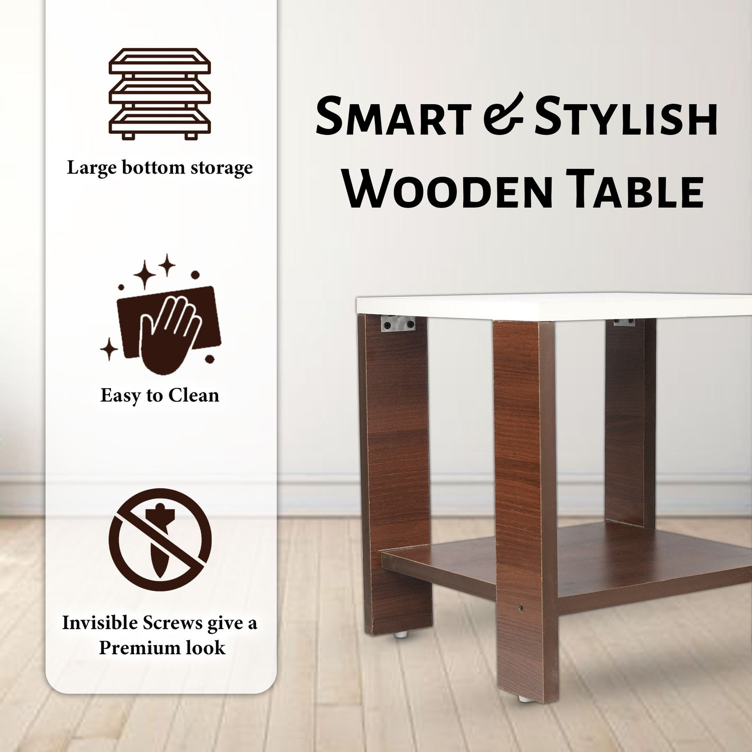 Image of Flipkart Perfect Homes Studio Modern Wooden Side Table | Engineered Wood | Open Shelf | Home & Office Use Engineered Wood Side Table (Finish Color - BROWN&WHITE, DIY(Do-It-Yourself))