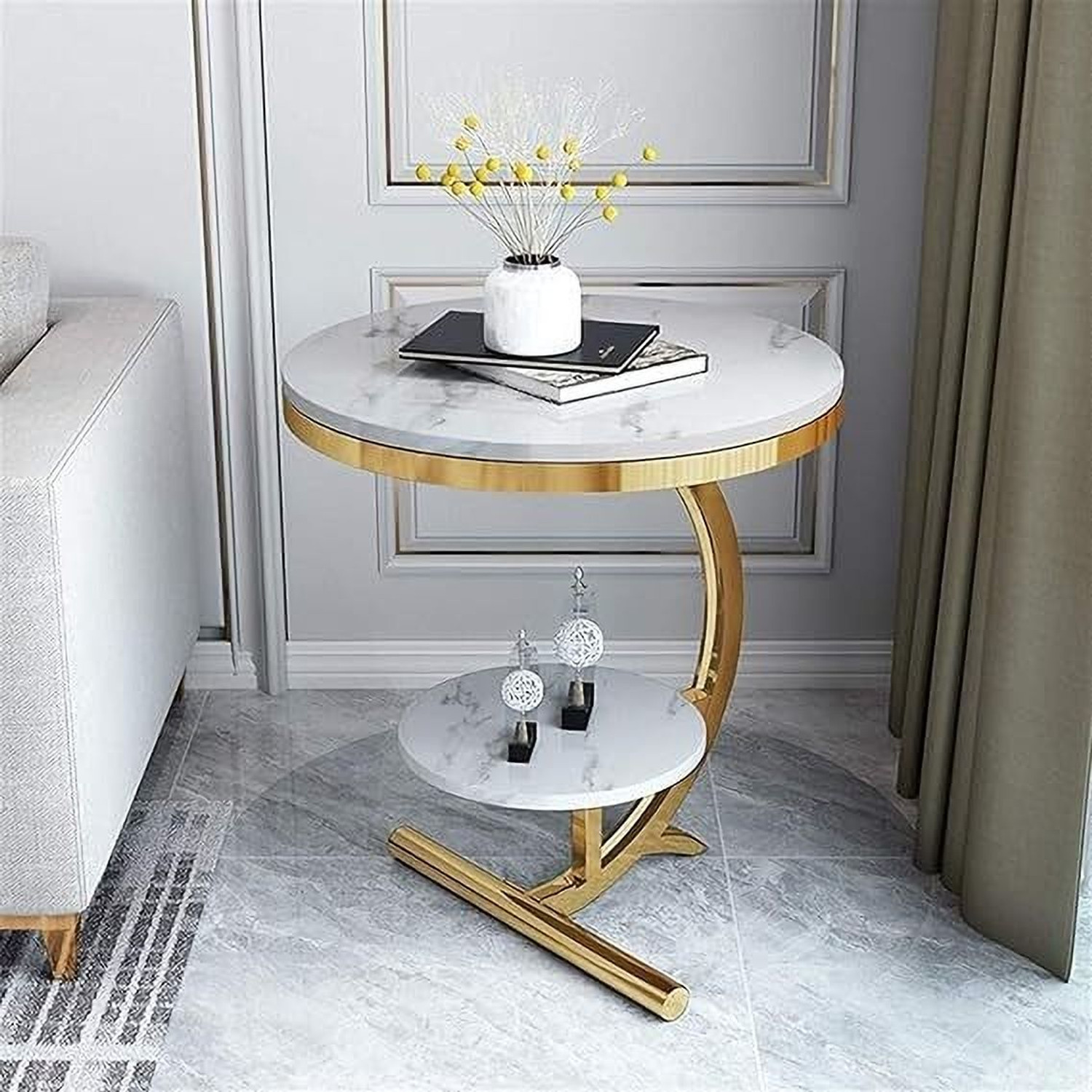 Image of Creation Art Metal Frame Engineering Wood Top 2 Teir Side \ End Table Metal End Table