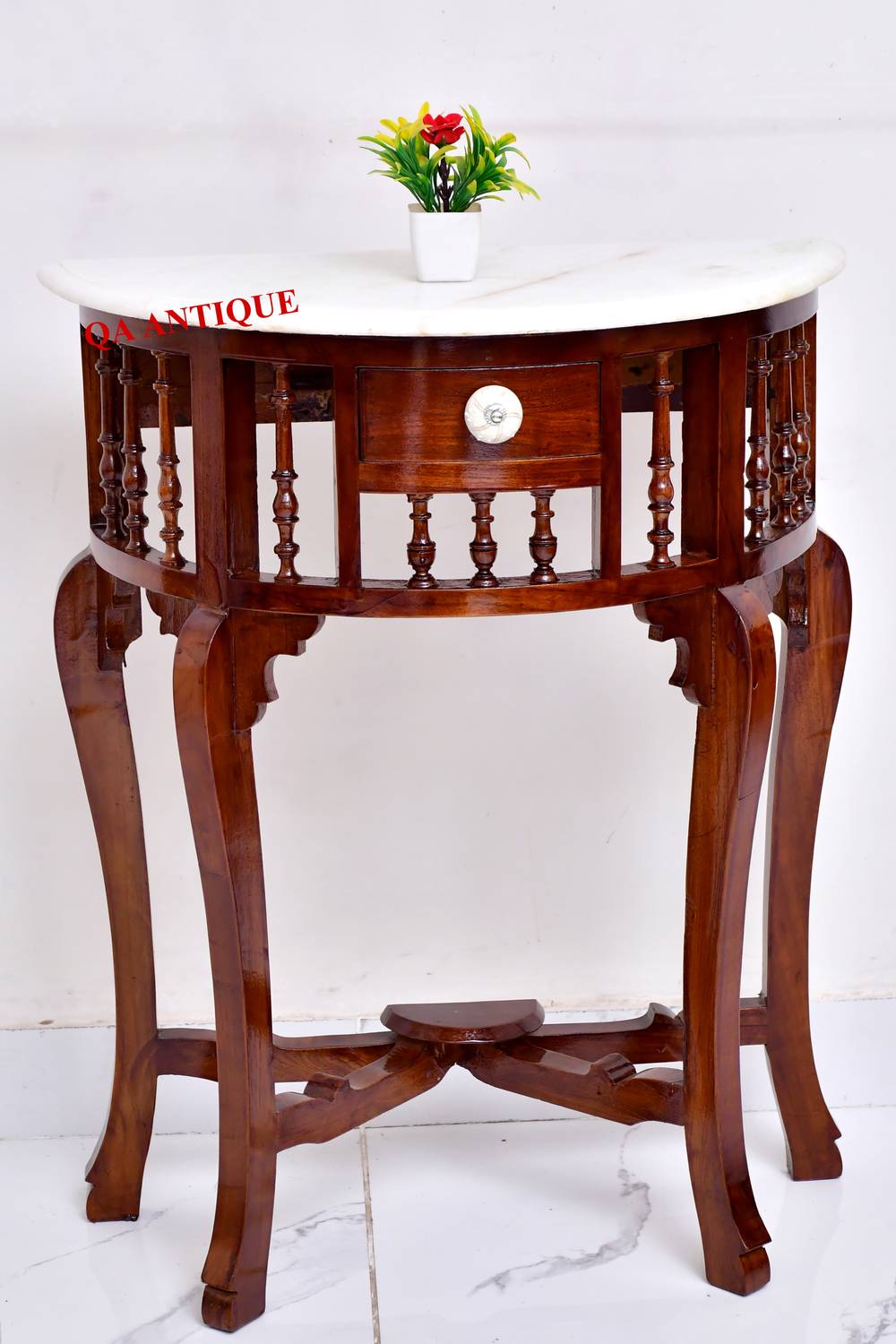 QA Antique Handicraft QA Antique Look Solid Teak Wood With Marble