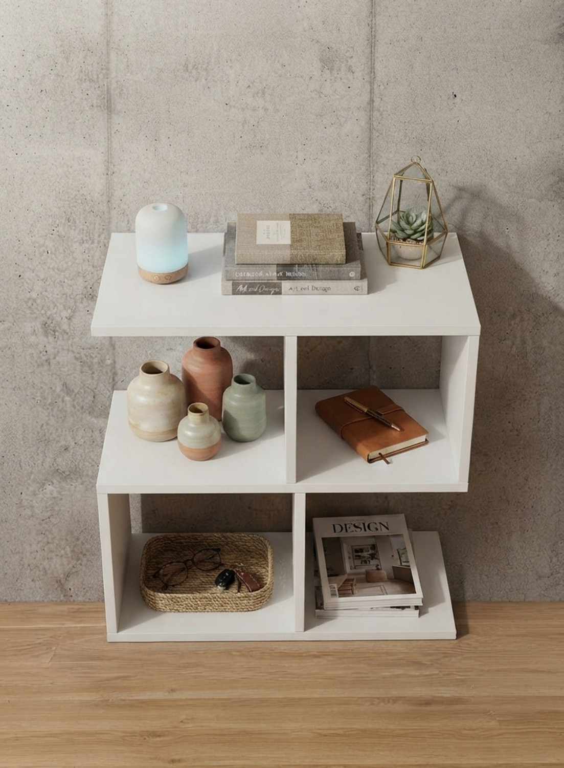 Image of SKG ENTERPRISES Elegant Z Shape Bedside Table for Living Room and Bedroom Engineered Wood Side Table (Finish Color - White, DIY(Do-It-Yourself))