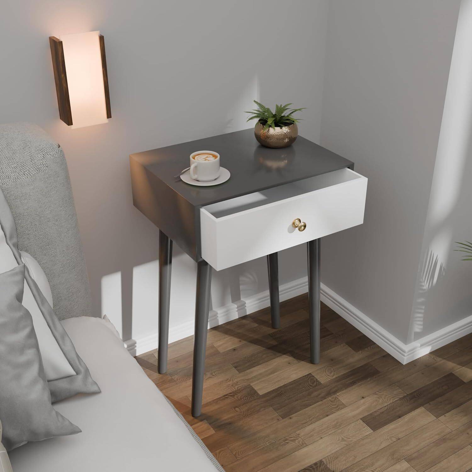 etiquette art Engineered Wood Side Table (Finish Color - White,Gr