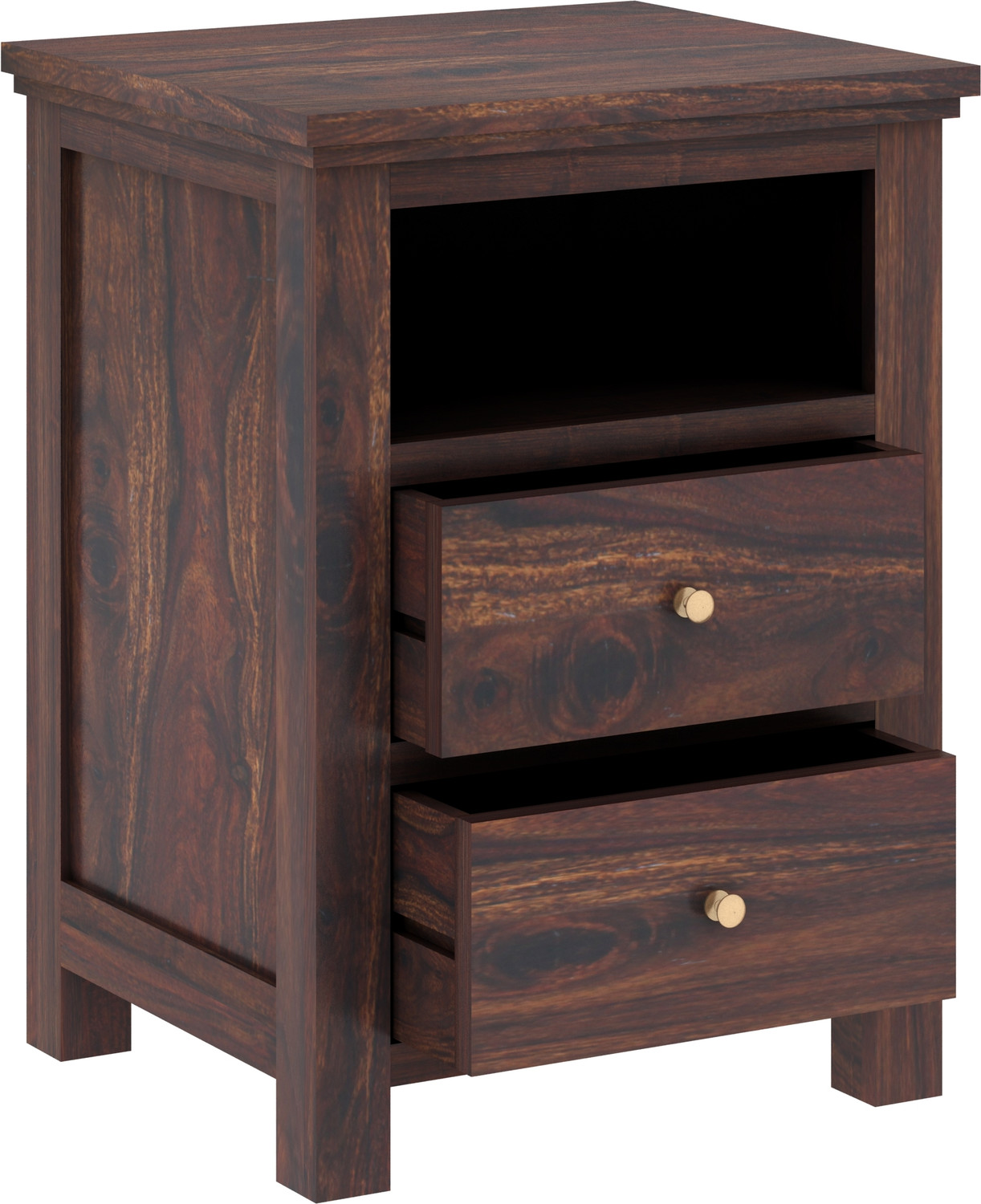 Image of Dreamydesks Solid Wood Bedside Table with 2 Drawer & Shelf for Bedroom Solid Wood Bedside Table
