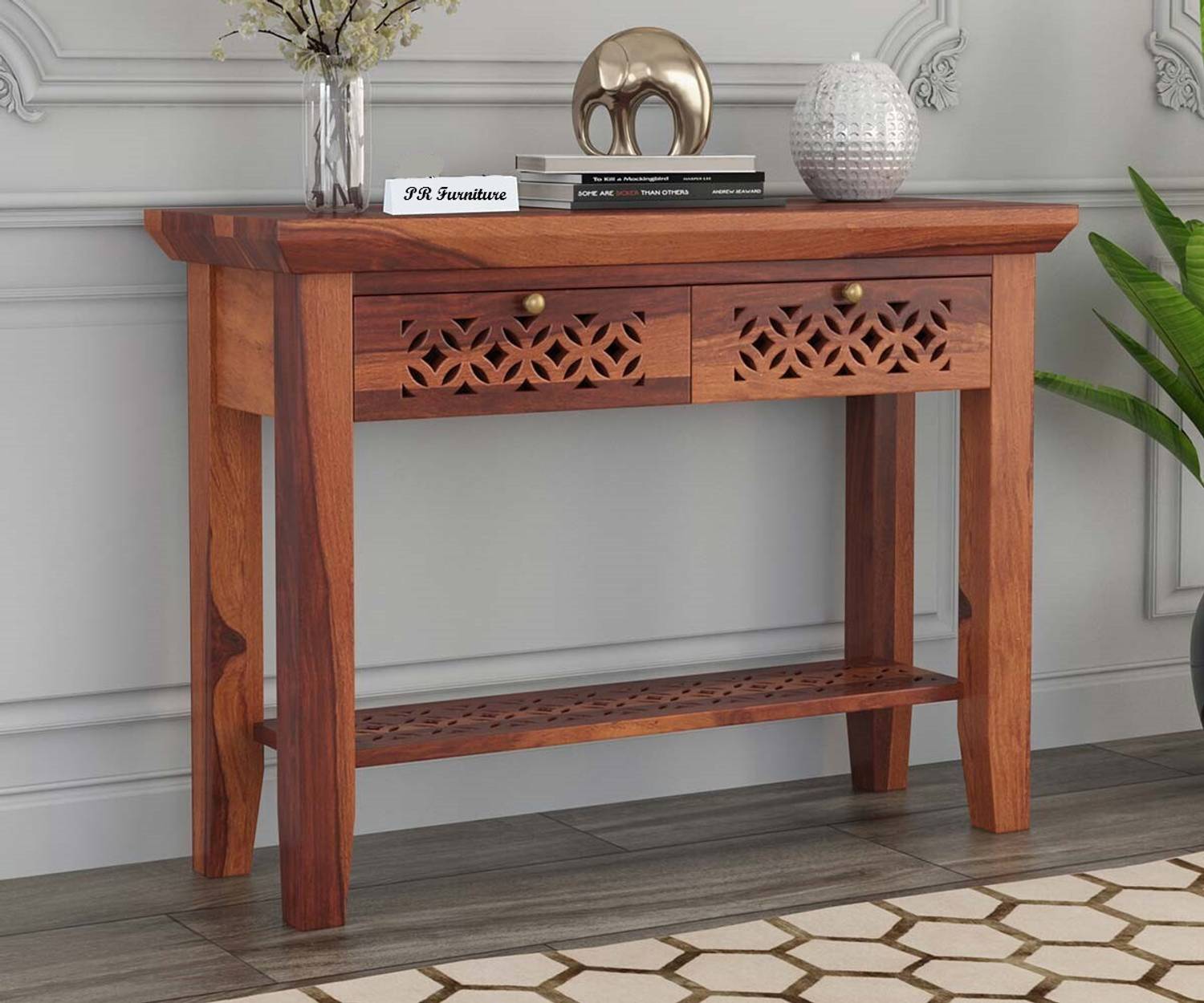 PR FURNITURE Solid Sheesham Wood Console Table With Multiple Stor