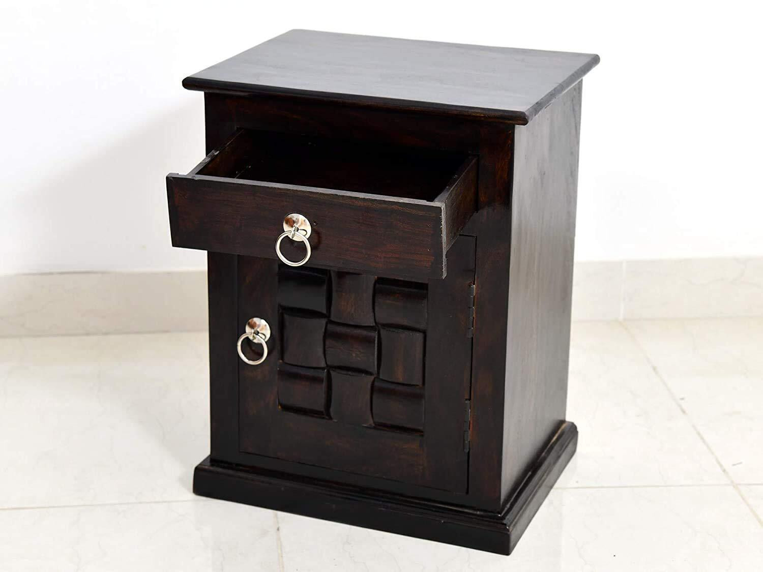 Image of SB Handicrat Wooden Bedside Table with Drawer | Side Table Night Stand End Table Solid Wood Bedside Table