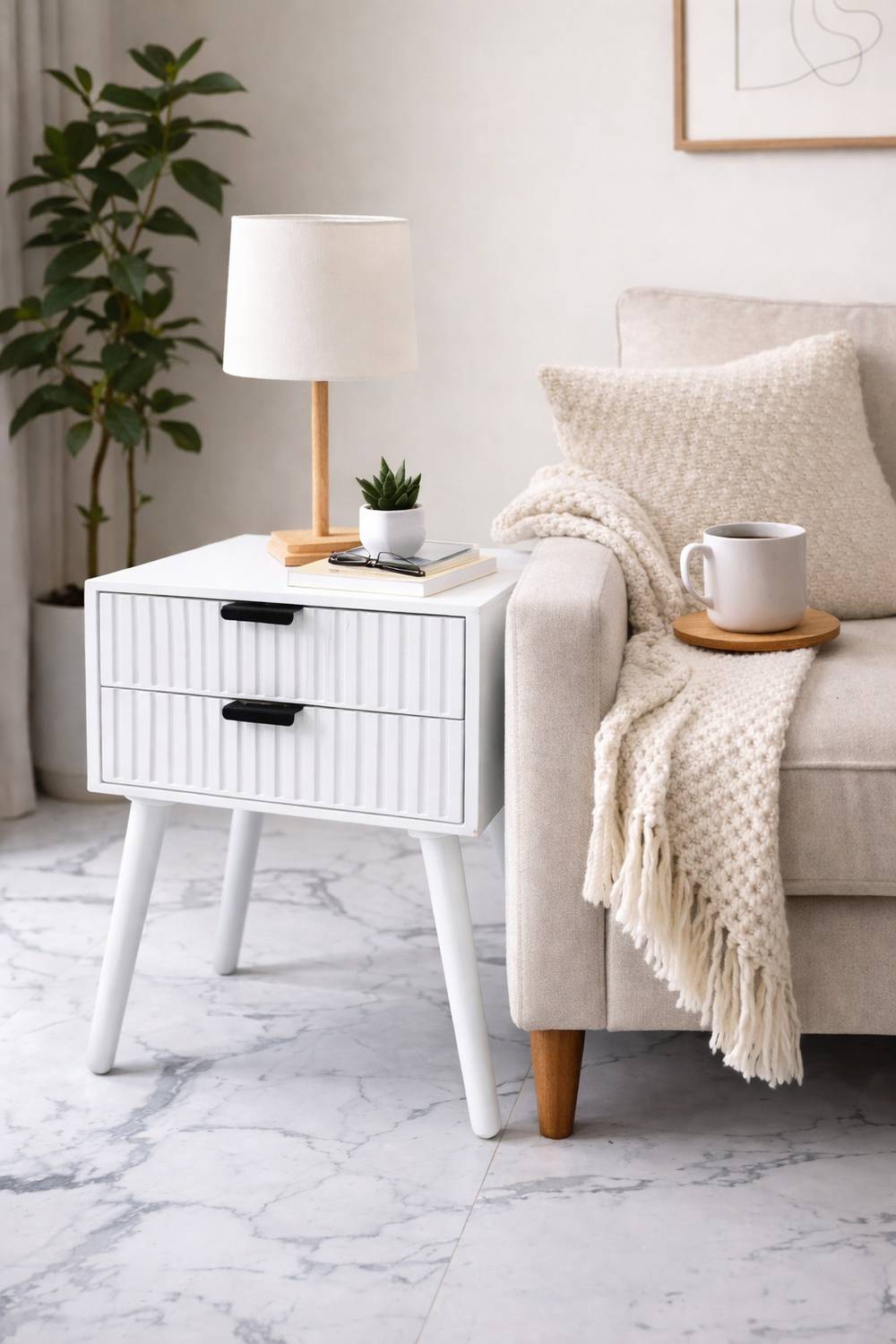 Device Bas with BROWN ART SHOPPEE Line Design Bed Side Nightstand