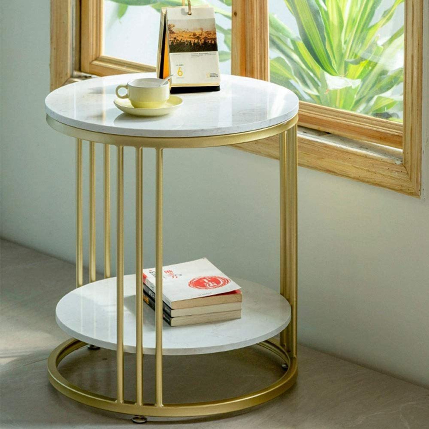 Image of Smarts collection Round Sofa Side Table, End Tables Corner Table Living Room(Golden-White) Metal Side Table