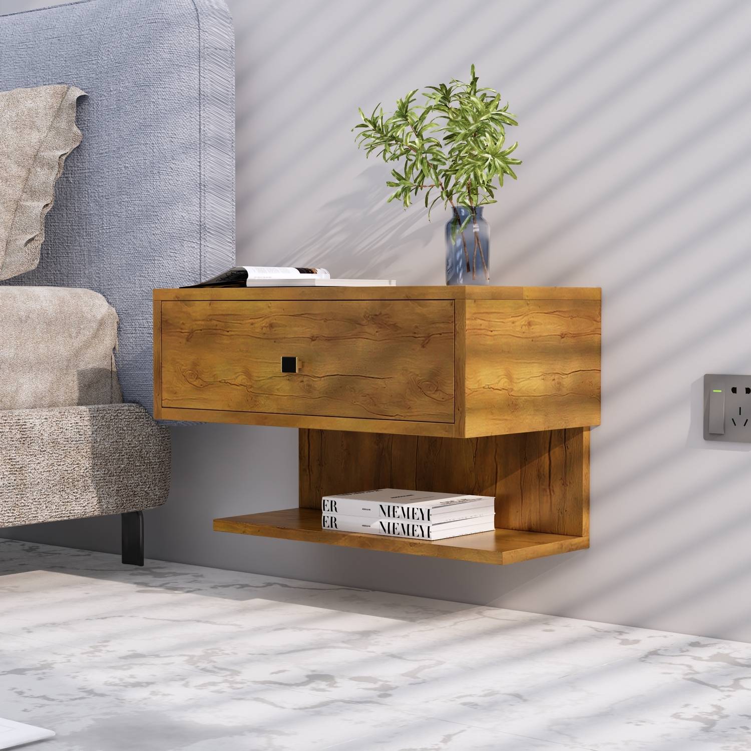 hexa red Bed Side Table with 1-Drawer, Nightstand, Bedrooms, Stor