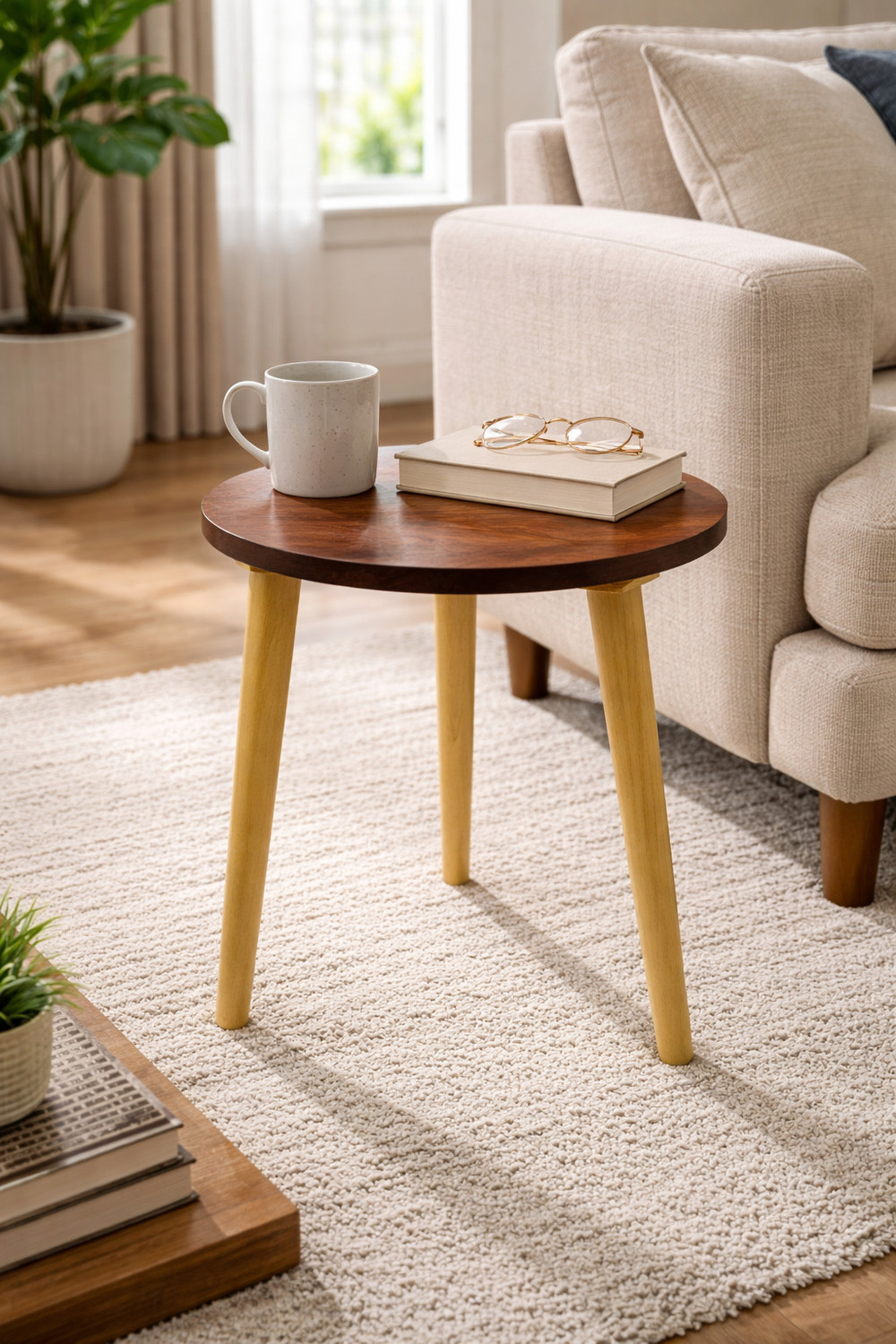 Image of A K Traders Small Round End Table MIni Table Side TableFaux Marble Top Solid Wood Side Table