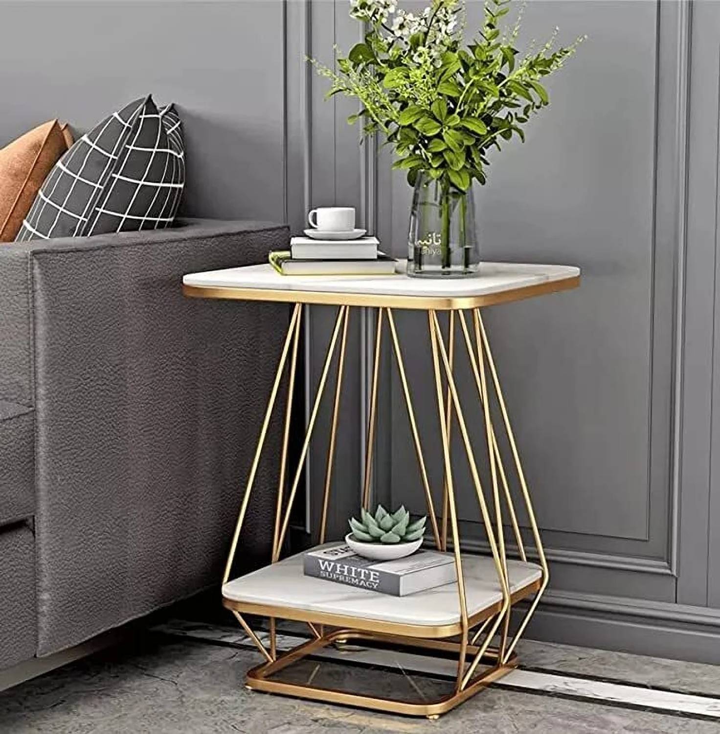 SHARIQ WOODEN ACCENTS Modern Double Top Rectangle Coffee Table En