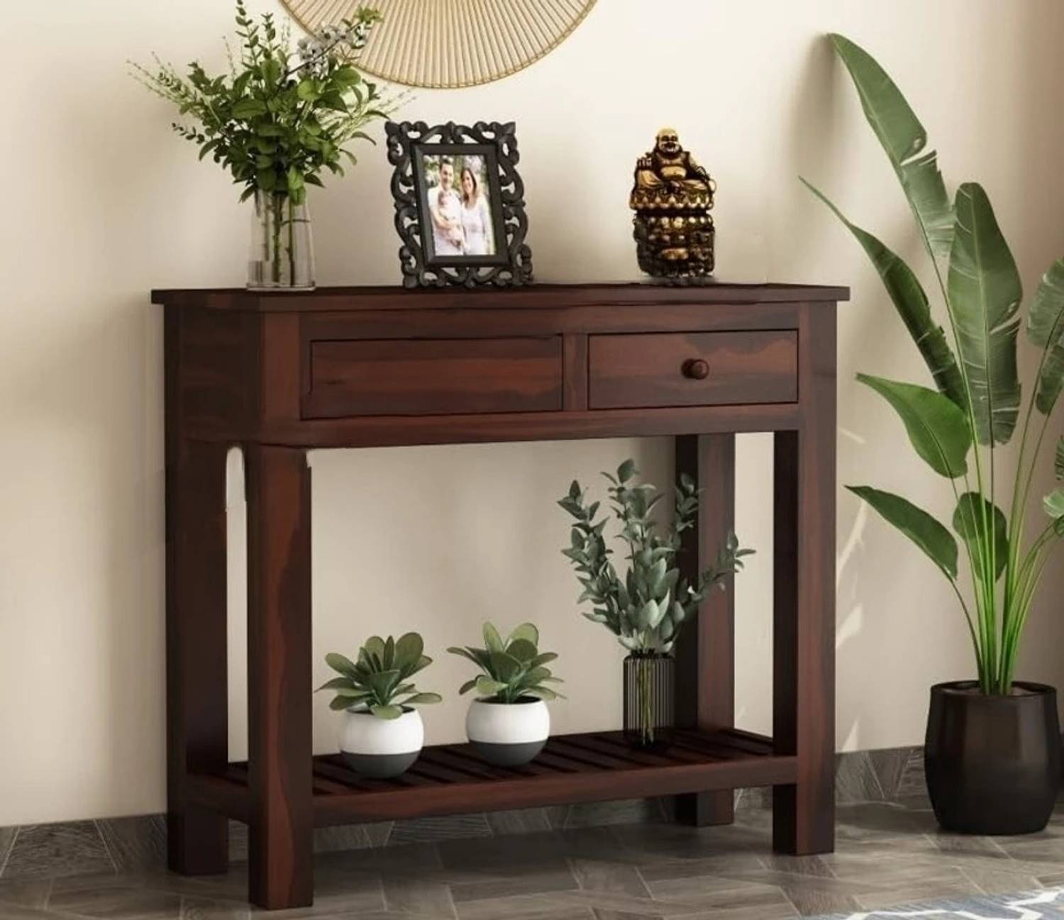PR FURNITURE Solid Sheesham Wood Console Table With Multiple Stor