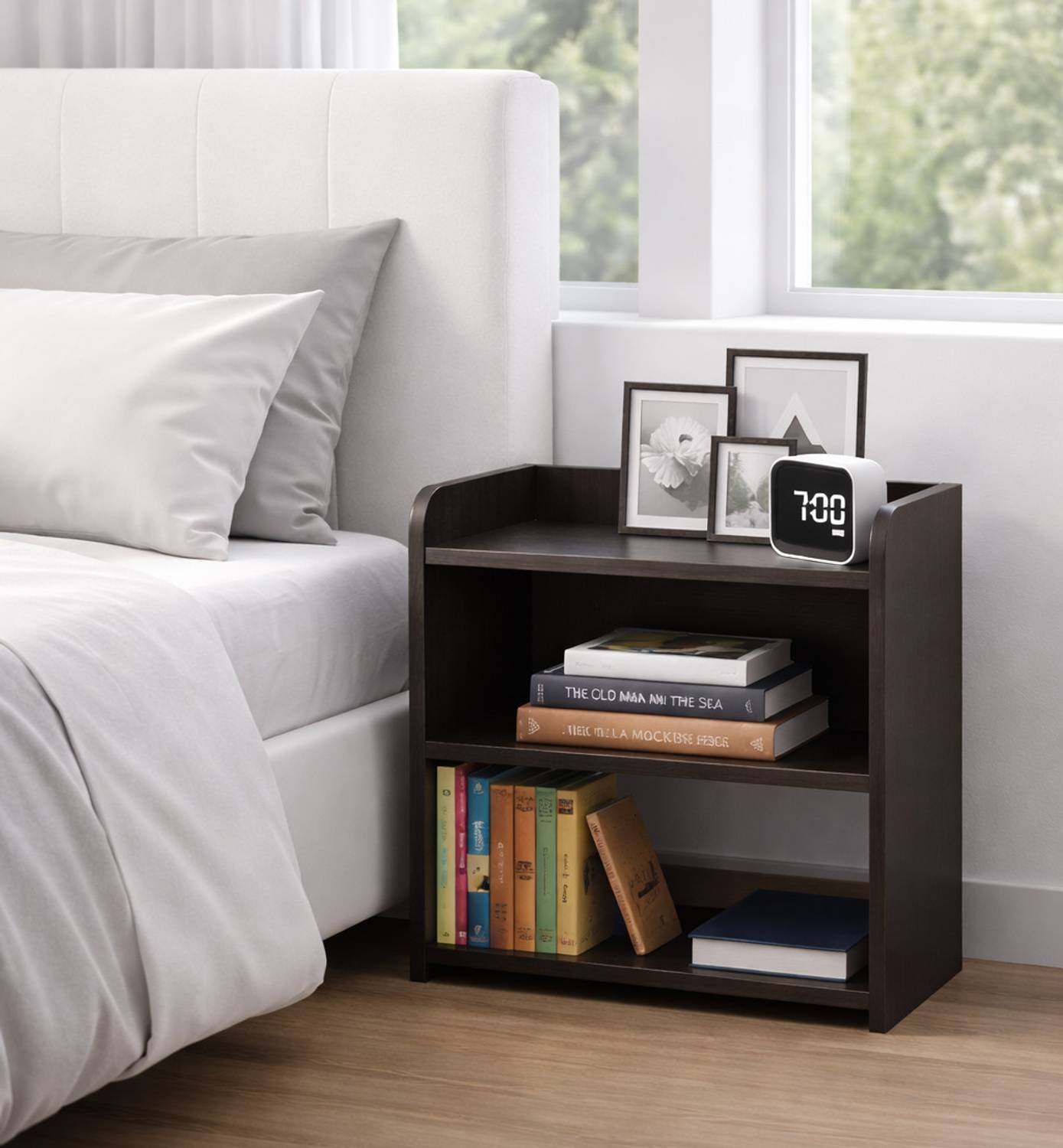 FireBees Modern Wooden Bedside Table Dark Brown