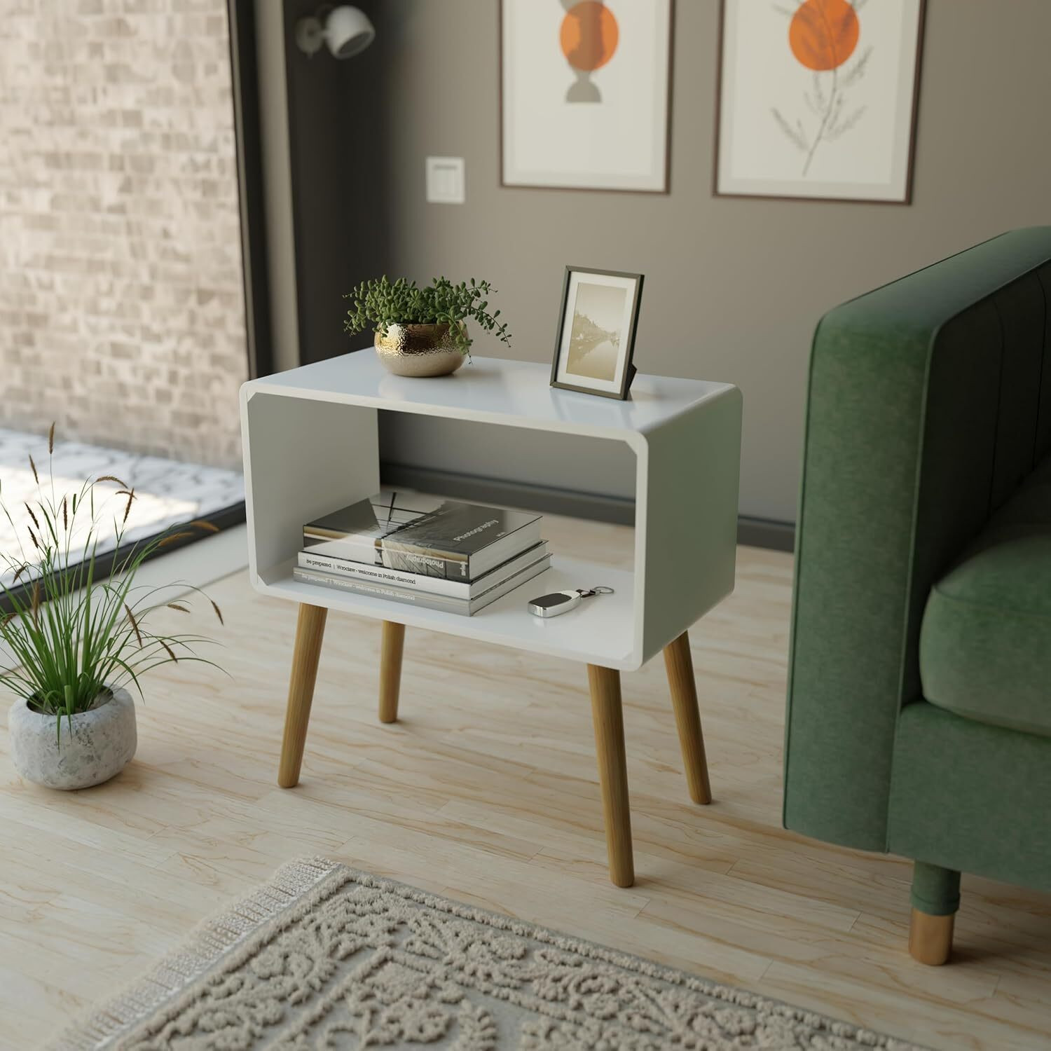 Image of Ereteken ART Wooden Nightstand, End Table, Bed Side Table for Small Spaces Engineered Wood Bedside Table