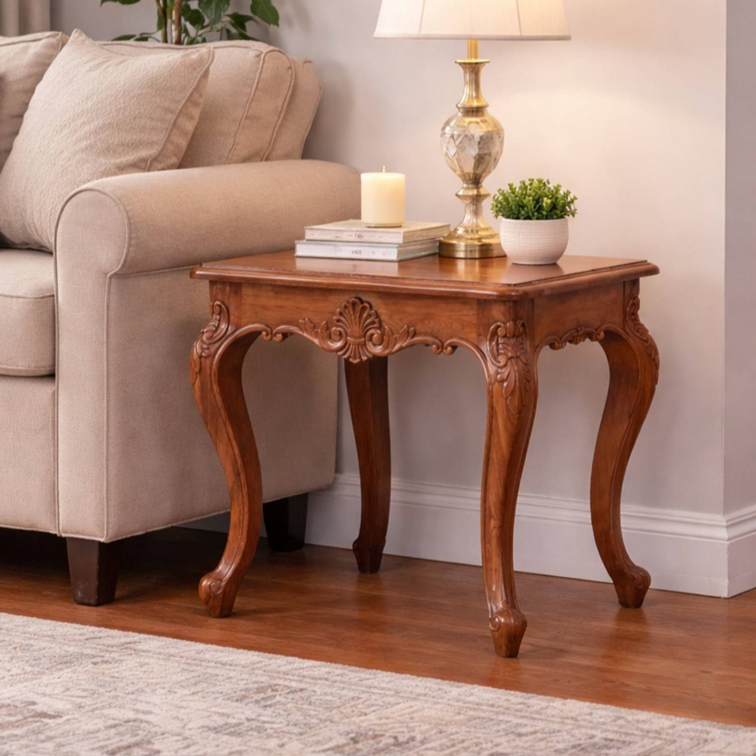 Elegant Wood Art Solid Wood Side Table (Finish Color - Natural Wo