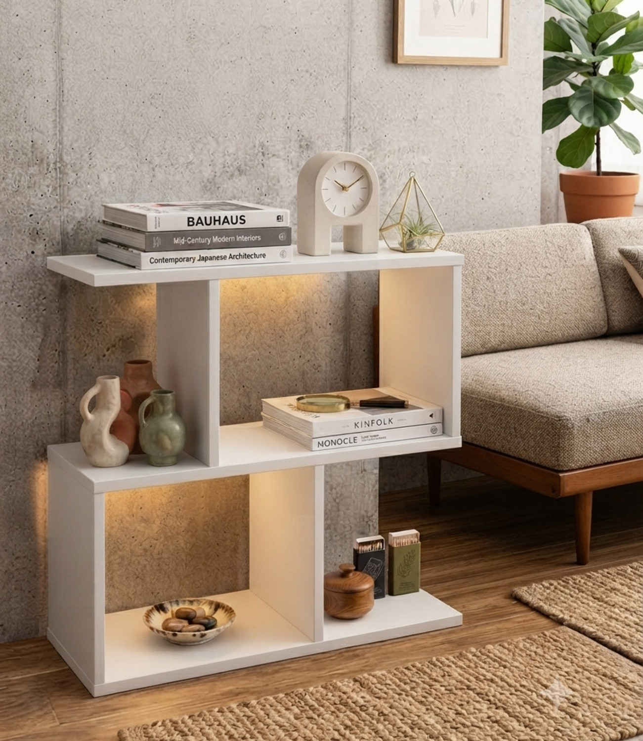 Image of SKG ENTERPRISES Elegant Z Shape Bedside Table for Living Room and Bedroom Engineered Wood Side Table (Finish Color - White, DIY(Do-It-Yourself))