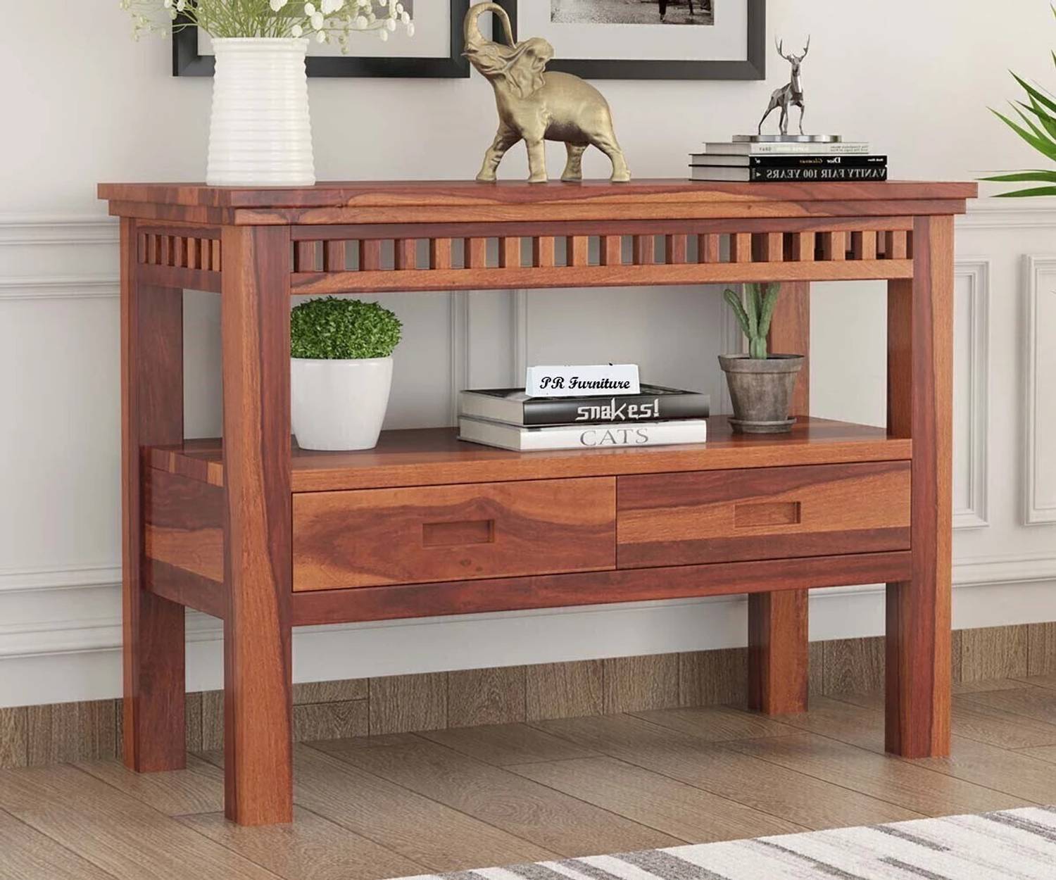PR FURNITURE Solid Sheesham Wood Console Table With Multiple Stor