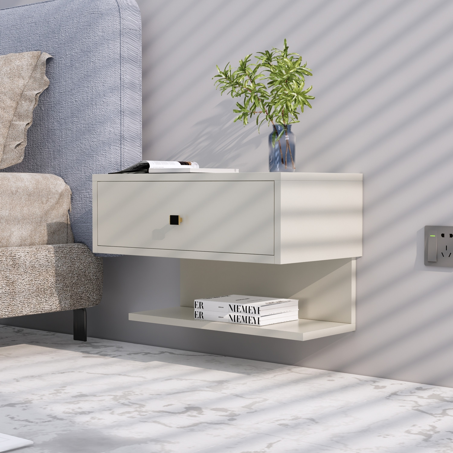 Image of Hexa Red Bed Side Table with 1-Drawer, Nightstand, Bedrooms, Storage Cabinet Engineered Wood Bedside Table