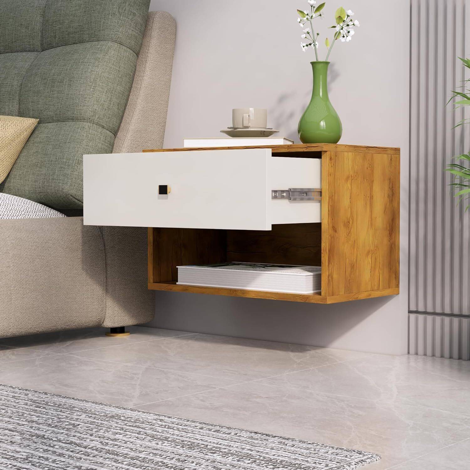 hexa red Bed Side Table with 1-Drawer, Nightstand, Bedrooms, Stor