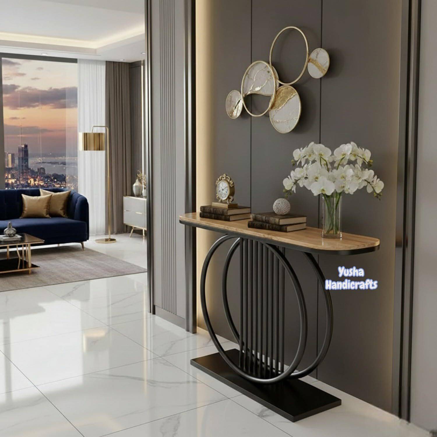 Yusha handicrafts Luxury Circular Design Engineered Wood Console