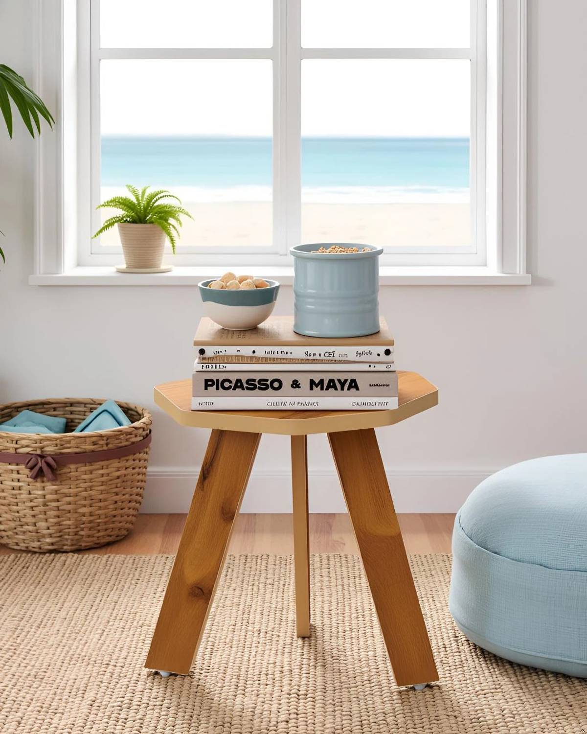 sbf furniture Mini Hexagonal Side Table, 30 cm, Matte Finish Engi