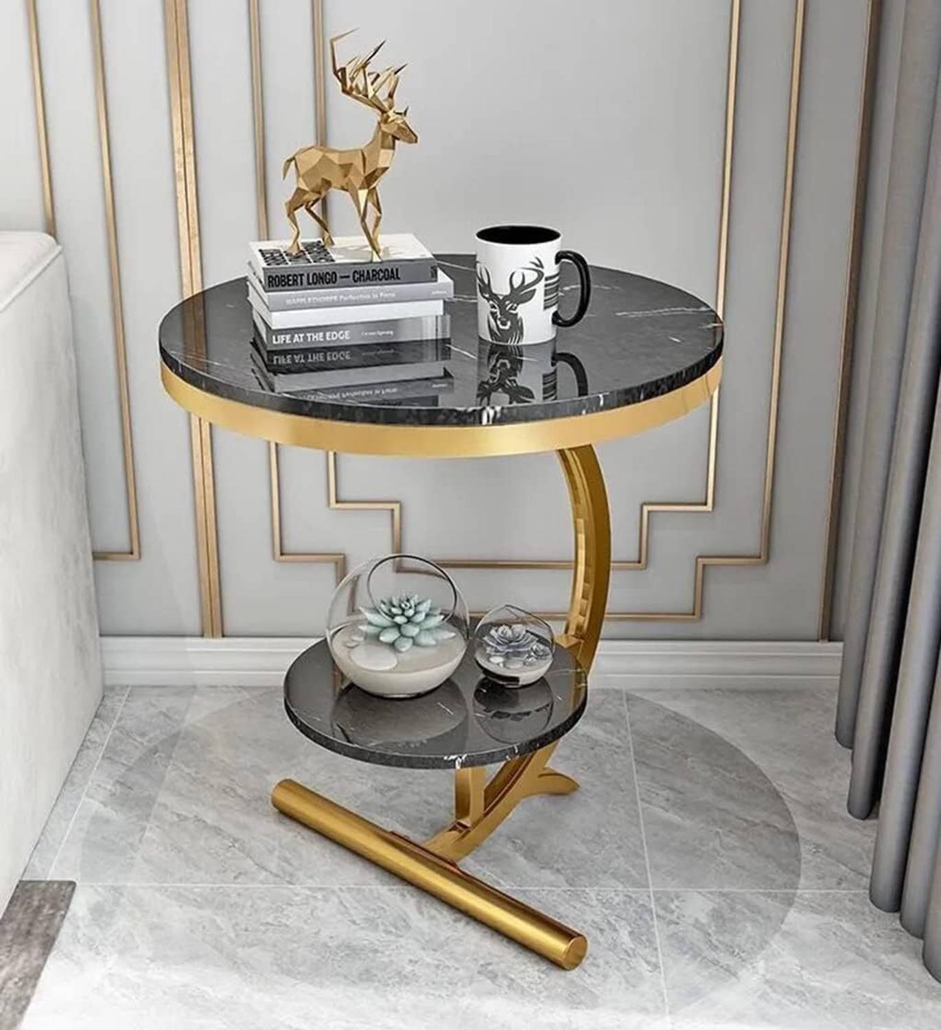 ASHANDICRAFTPRO C Shape Round Corner Table, Coffee Table, Laptop