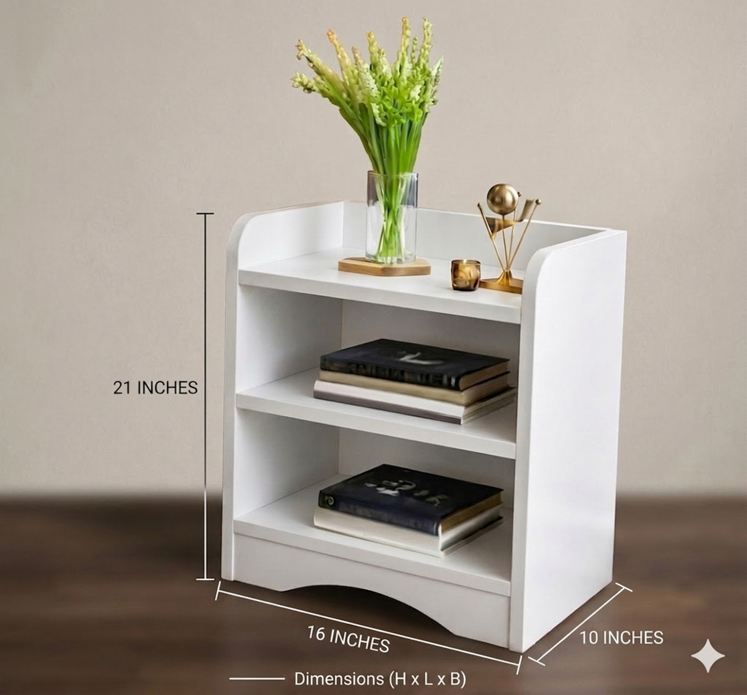 Image of STUFFBOX Wooden Bedside Table | 3 Tier Night Stand Storage Side Table for Bedroom White Engineered Wood Side Table