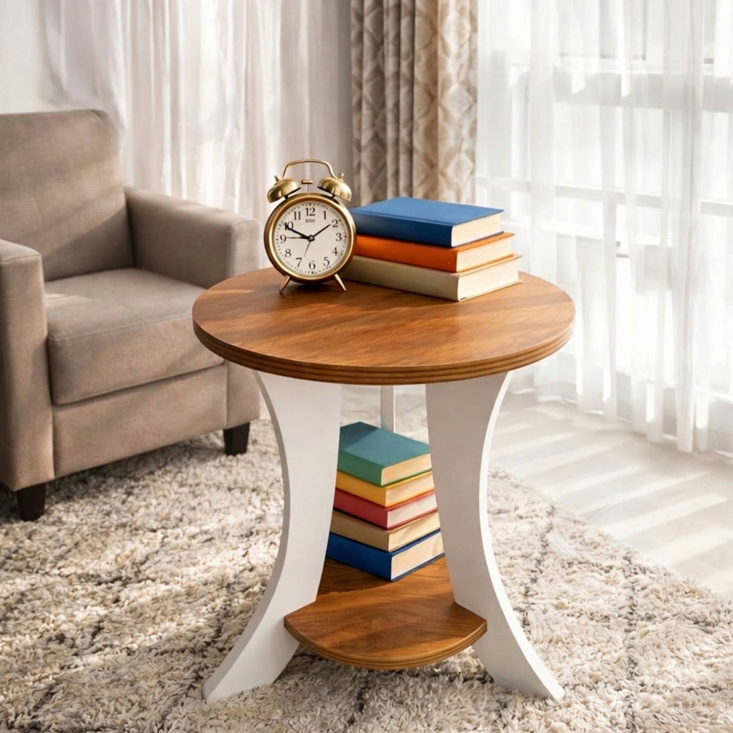 nestokart MDF 16-Inch Round Side Table for Living Room & Bedroom