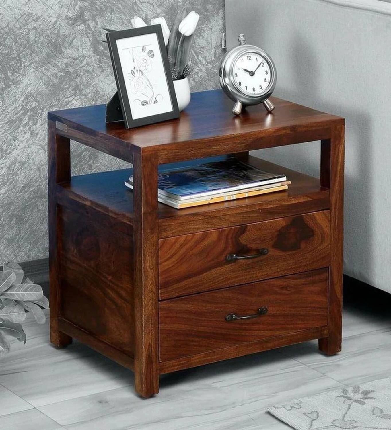 DRYLC FURNITURE Solid Sheesham Wood Bedside Table / Nightstand Fo