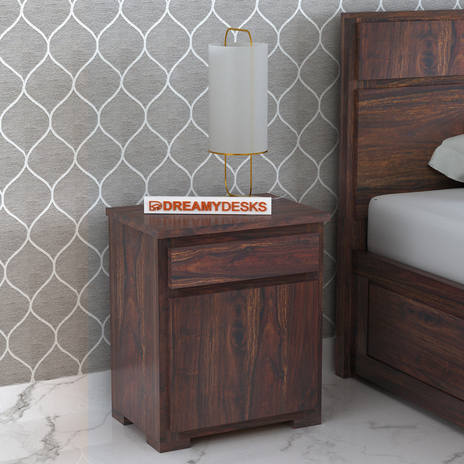 Image of Dreamydesks Solid Wood Bedside Table with Drawer for Bedroom Solid Wood Bedside Table