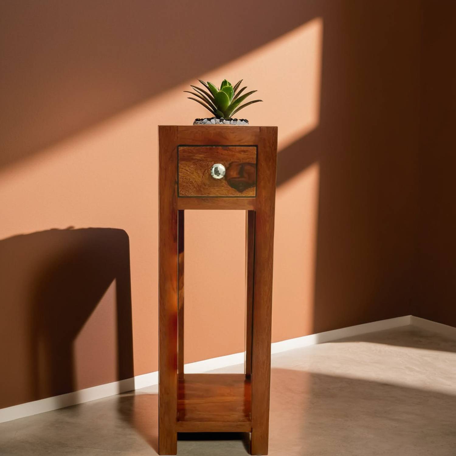 UNITEK FURNITURE Solid Sheesham Wood Bedside Table with Storage D