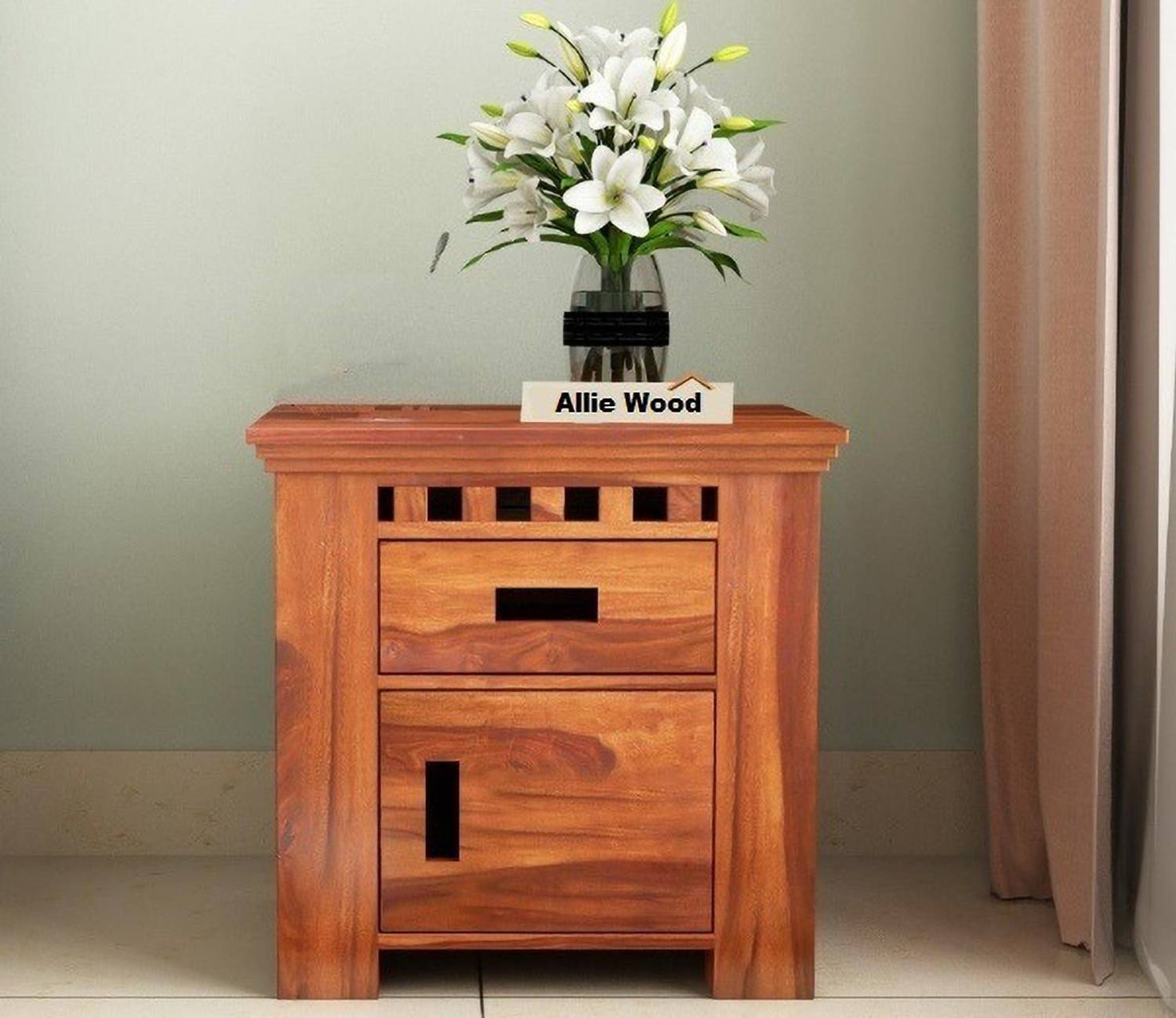 Allie Wood Sheesham Solid Wood Bedside Table (Finish Color - Hone