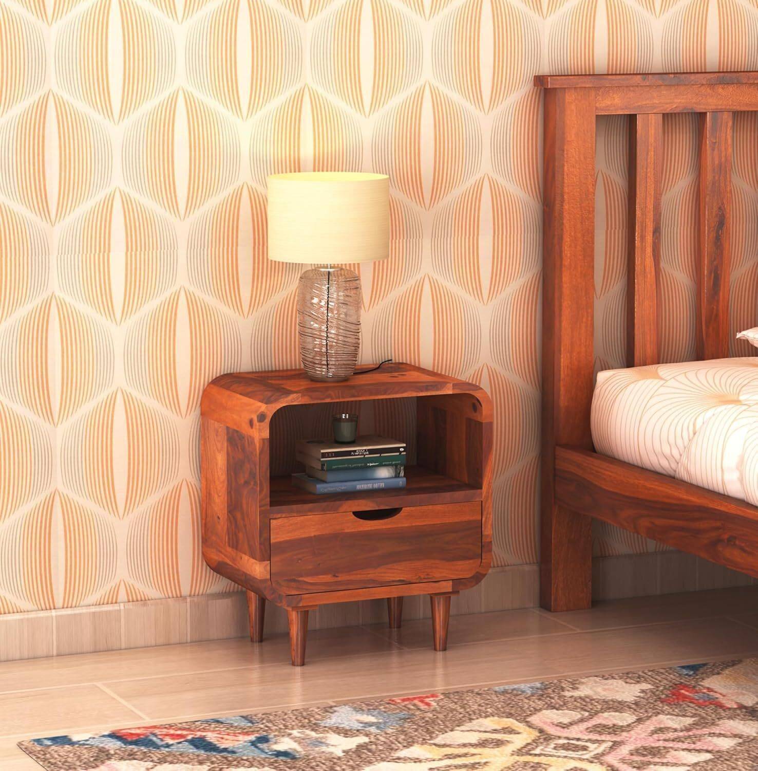 KART HANDICRAFTS Sheesham Wood Bedside Table With 1 Drawer and Sh