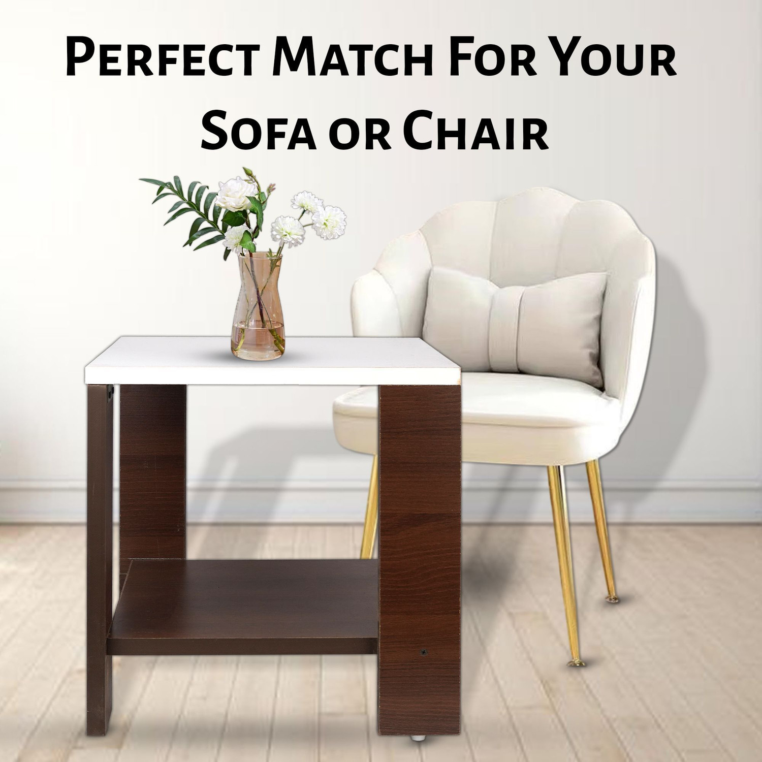 Image of Flipkart Perfect Homes Studio Modern Wooden Side Table | Engineered Wood | Open Shelf | Home & Office Use Engineered Wood Side Table (Finish Color - BROWN&WHITE, DIY(Do-It-Yourself))